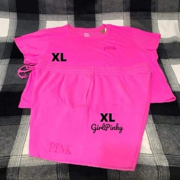 Victoria's Secret PINK shorts outfit WITH CROPPED TEE IN HOT PINK EXTRA LARGE - Picture 1 of 7